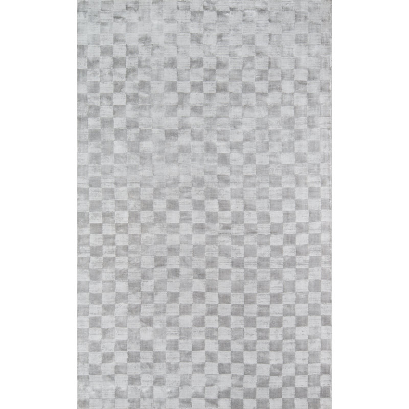 Tapis décoratif gris soie à carreaux Touffeté à la main Simkins, Rectangle 8 pi 6 po x 11 pi 6 po