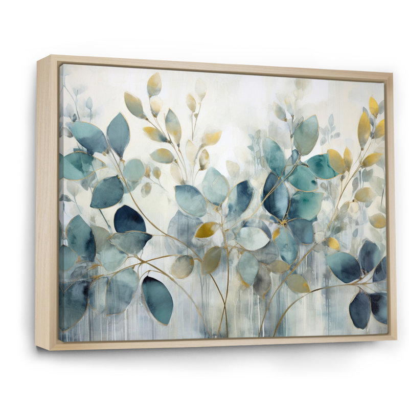 «Blue Botanical Rhythms II - Abstract Botanicals», art mural sur toile, Reproduction avec cadre flottant, H 16 po x l 32 po