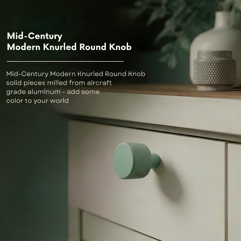 ROUS Hardware Mid Century Modern Knurled Knob, Olive (Green)