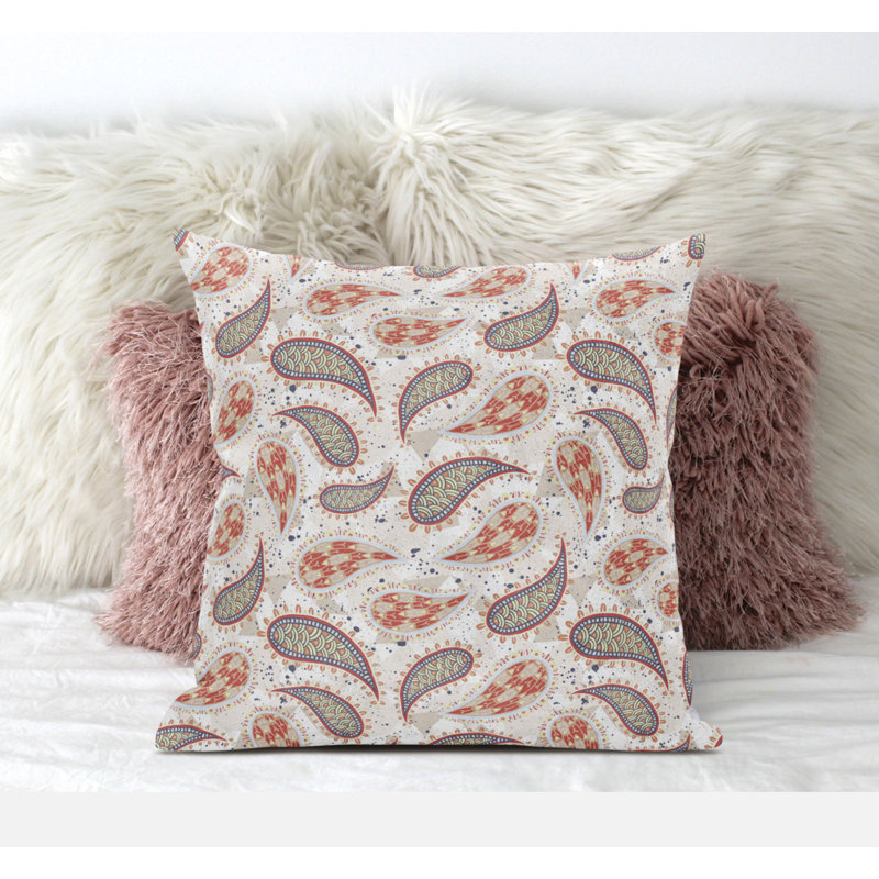 Coussin à fermeture à glissière On, 16" x 16", Orange/Blanc