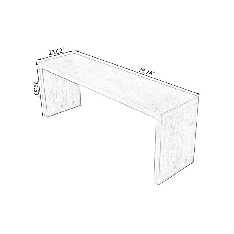Bureau d'écriture Burlywood, H 29,53 po x l 78,74 po x P 23,62 po