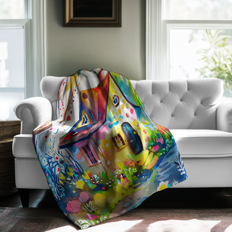 Motif Groovy - 1 pièce Sherpa Premium, Lit simple, Bleu foncé / jaune / vert