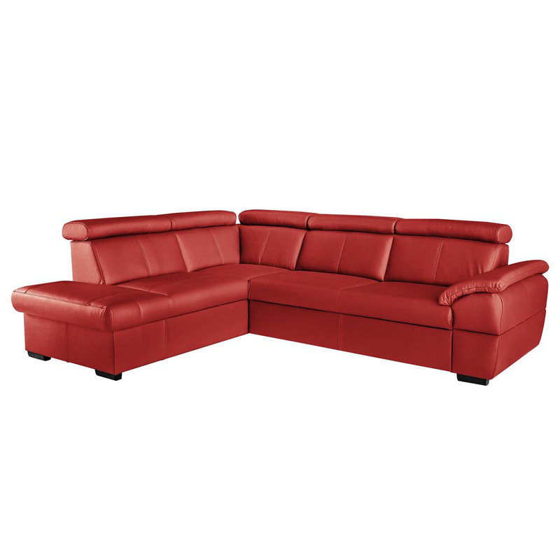 Edena Leather Corner Sofabed, Red, Left Hand Facing