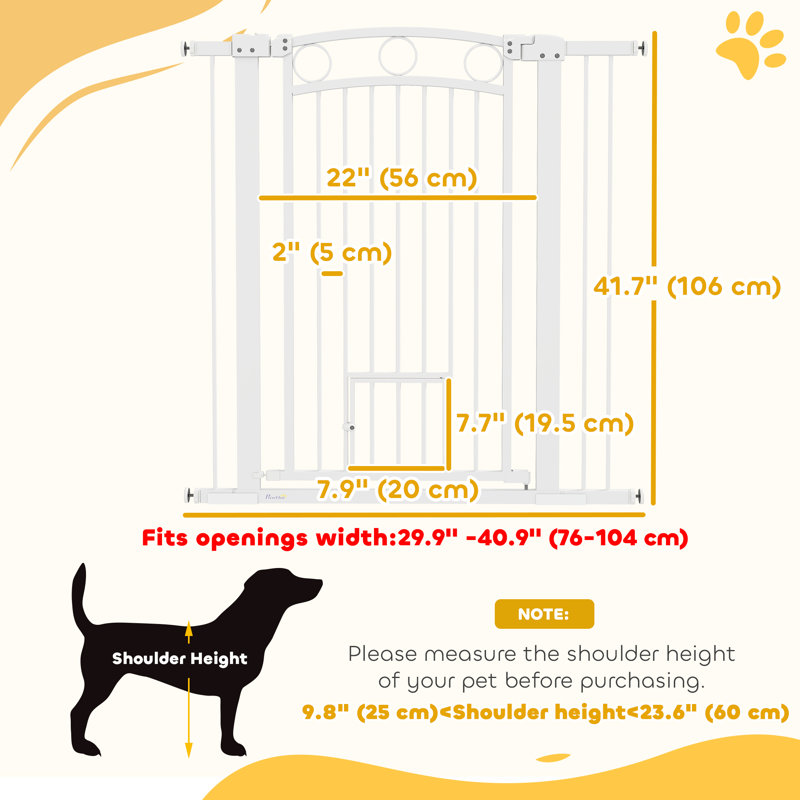 Barrière pour chien avec porte pour chat, 2 ensembles d'extension, H 41,7 po x l 40,9 po x P 0,8 po