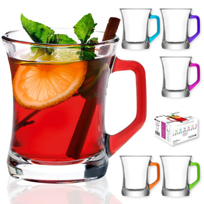 Hakan Manhattan Tea Cups of 6 with Colorful Handles in Gift Box, 6 Pcs, 7.5 Oz
