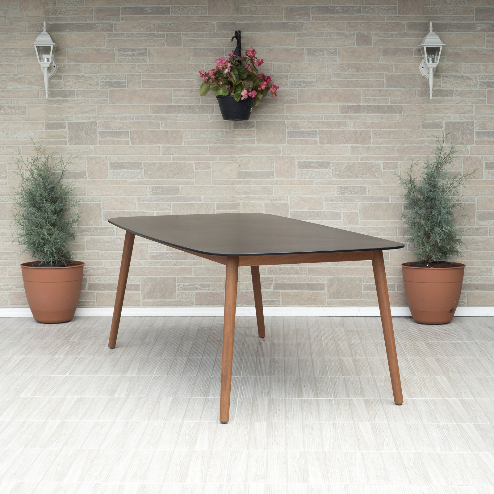 Alyisa 75 " Eucalyptus Patio Dining Table, Black