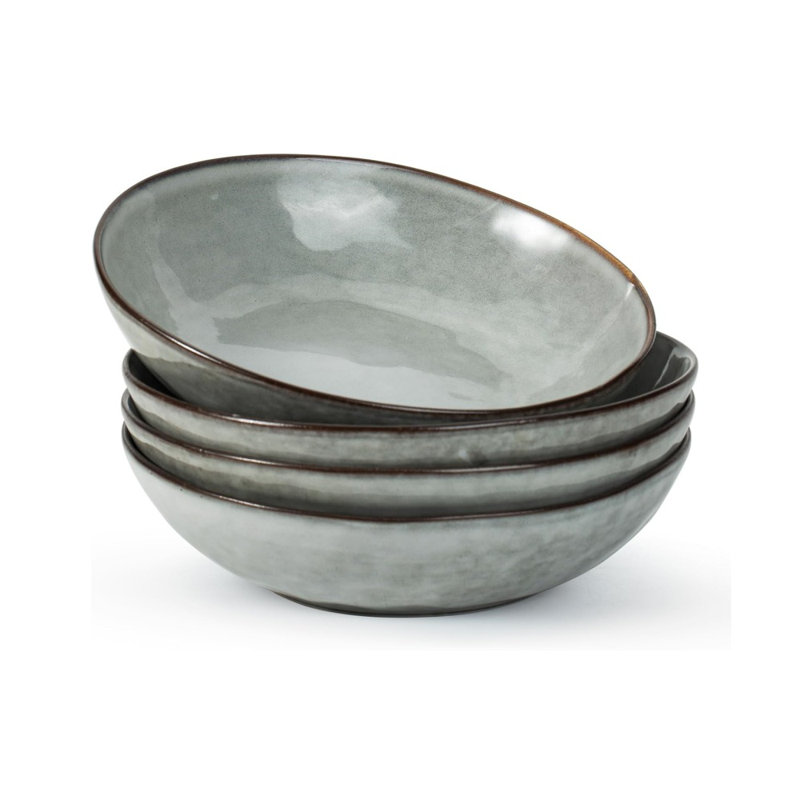 4-Piece Stoneware Pasta Bowl Set- Service For 4, Gray