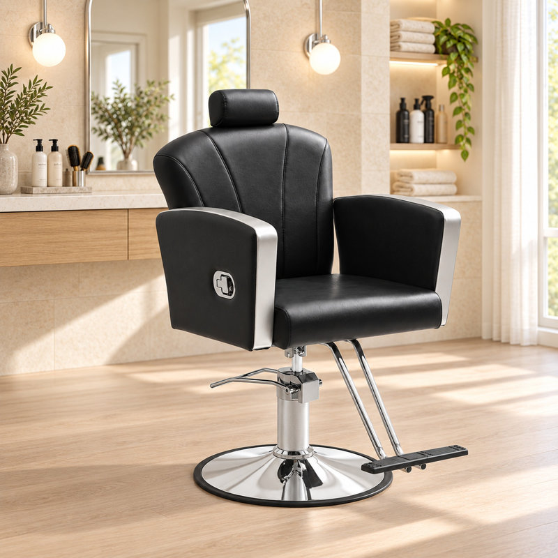 Fauteuil de salon pour coiffeur, fauteuil de coiffeur pour salon de coiffure avec pompe hydraulique professionnelle - noir / argent