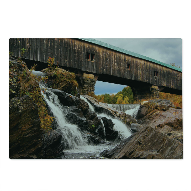 Ambesonne Waterfall Cutting Board Large Size Rustic Oak Bridge Brown