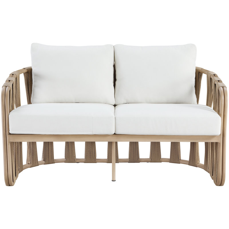 Hemera Olefin Fabric Outdoor Patio Loveseat, Cream