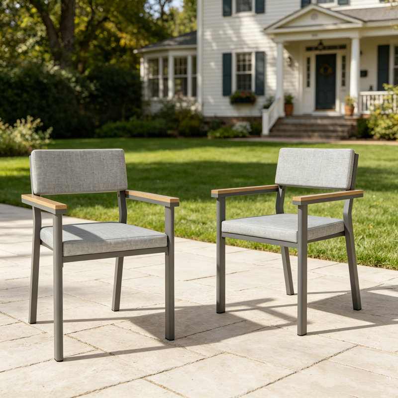 Chaises de patio (ensemble de 4), chaises d'extérieur en aluminium avec coussins épais, gris
