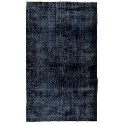 5.6x9.6 Ft Contemporary Distressed Handmade Wool Rug Overdyed in Navy Blue