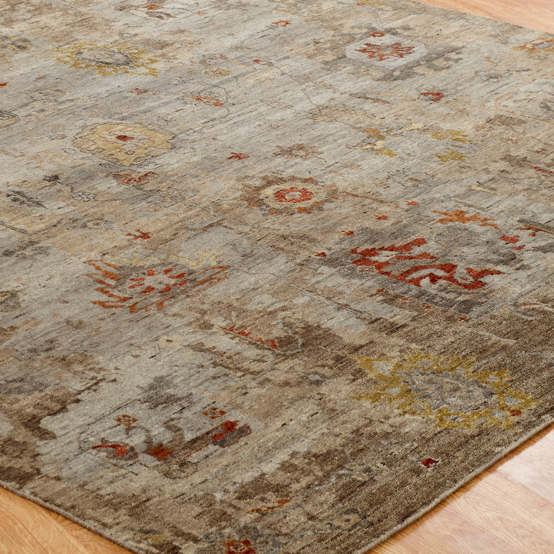 Stier Hand Knotted Wool Floral Area Rug in Ivory, Rectangle 2' x 3'