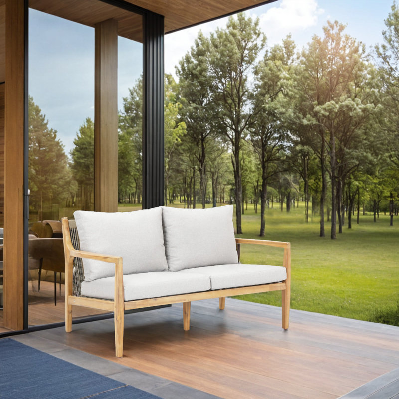 Acacia Wood Outdoor Loveseat With Cushions