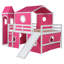 Lit mezzanine double avec tente et tour rose Slide