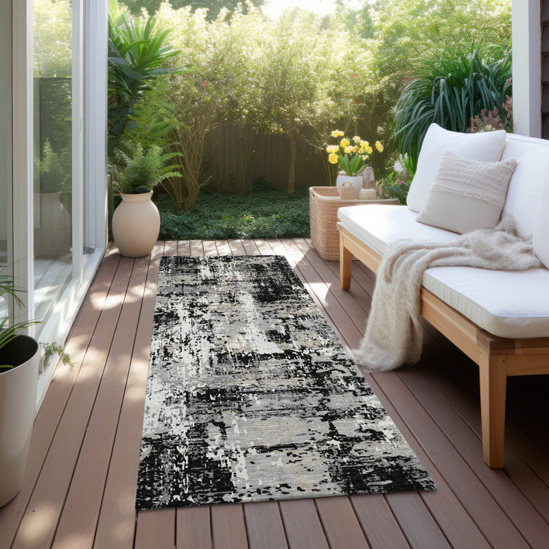 Tapis noir intérieur / extérieur lavable à la machine Chayden ACN1008, Tapis de couloir 2 pi 3 po x 7 pi 6 po