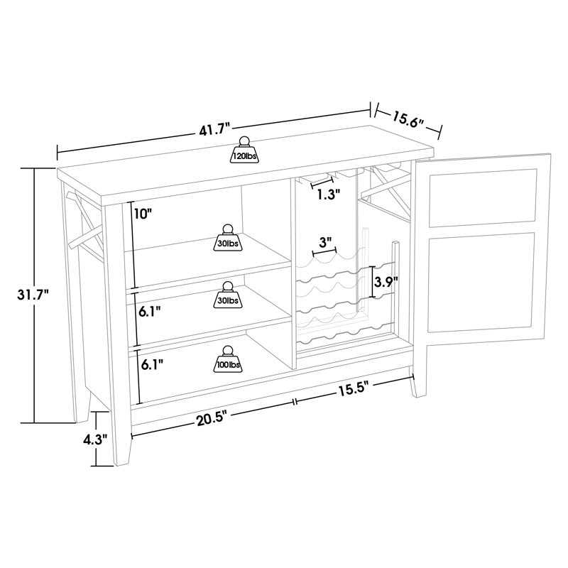 Armoire à vin de conception industrielle avec support à vin de rangement, 6 lumières DEL de couleur, Blanc
