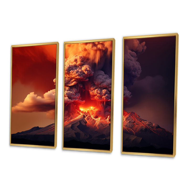 Ensemble de salon Volcano Volcanic Explosion VII - Volcano Wall Art, Cadre flottant doré, H 28 po x l 36 po x P 1 po
