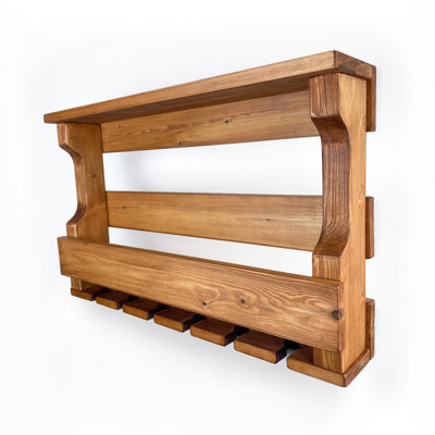 Marquand 8 Bottle Solid Wood Wall Mounted Wine Bottle & Glass Rack