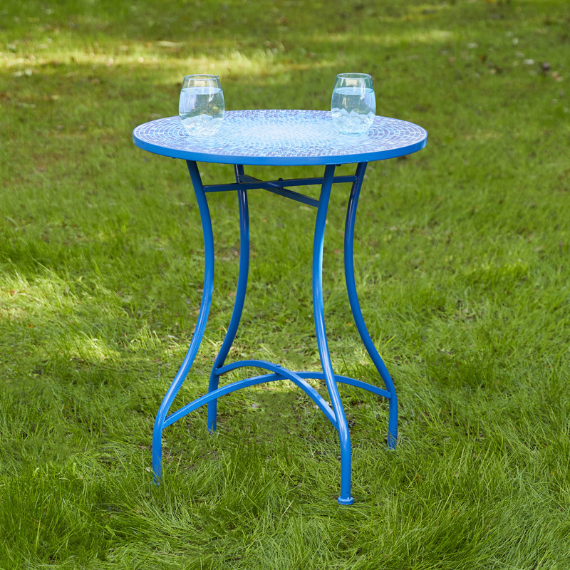 Table bistro pliante en métal avec plateau en céramique 28 po H, Bleu