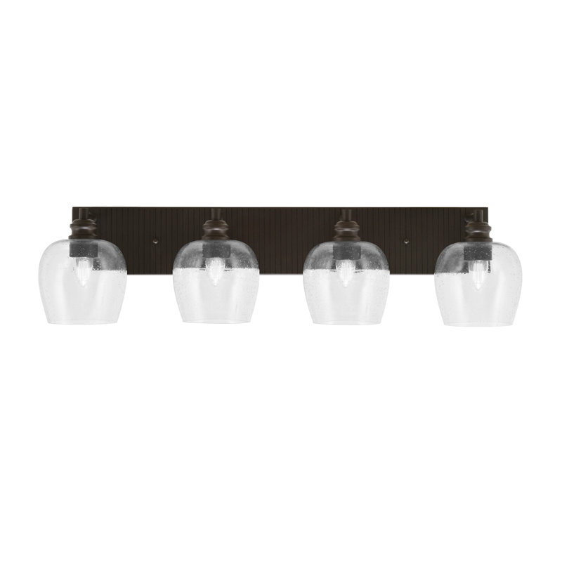 Barre d'éclairage de salle de bain 4 lumières Edge avec verre à bulles 6 po, Clair, Espresso
