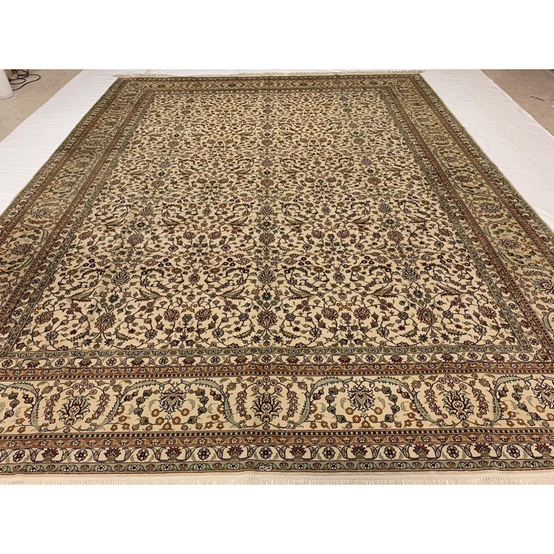 Tapis floral en soie noué à la main de conception unique