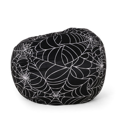 Fauteuil à billes Spiderweb - 3 pieds, noir et blanc, rembourré de mousse douce, housse amovible pour plus de commodité, sac de pied blanc moderne pour chambre à coucher, style confort inégalé en mousse, fermeture à glissière, intérieur de la maison