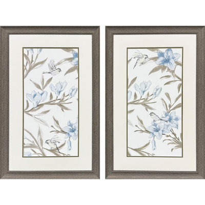 Ensemble de deux fleurs bleues encadrées, art mural brun