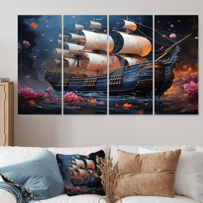 Bateau pirate Nightly Voyage III - ensemble d'art mural 4 pièces pirate