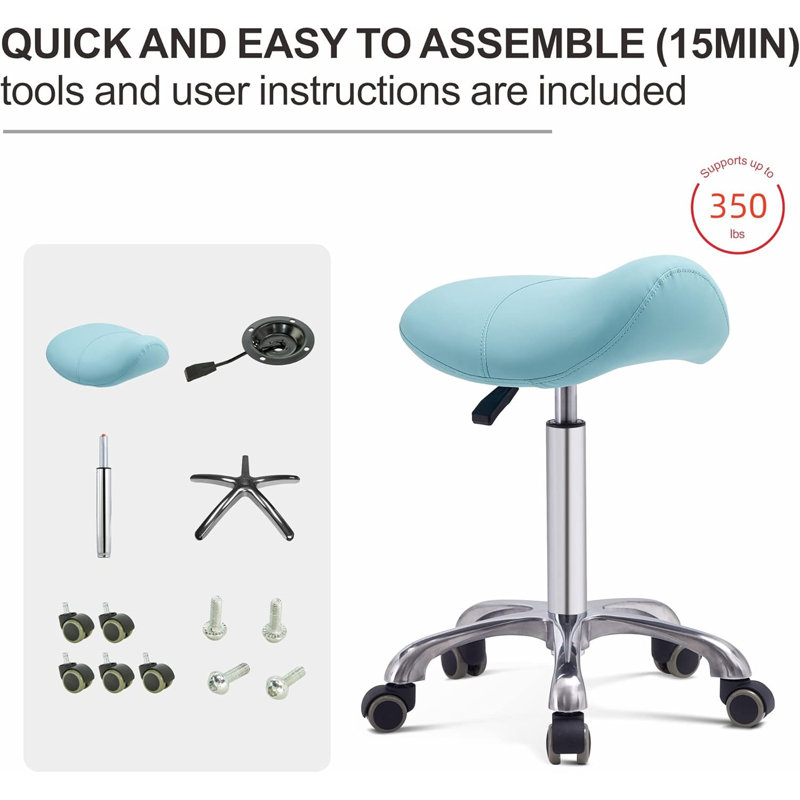Adjustable Height Ergonomic Industrial Stool, Blue