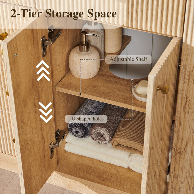48'' Double Bathroom Vanity Without Mirror, Natural Oak