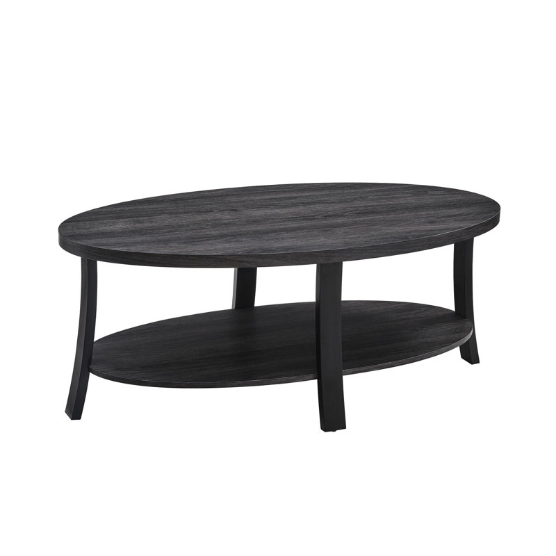 Contemporary Charcoal Wood Shelf Coffee Table With Stylish Design Oval And Stability, 19.19" H x 25.29" L x 46.92" W