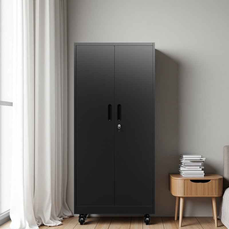 Rolling Metal Storage Locker Cabinet With Lockable Doors - 71" Freestanding Steel Wardrobe For Home, Office, School, Employee, Gym & Fire Department