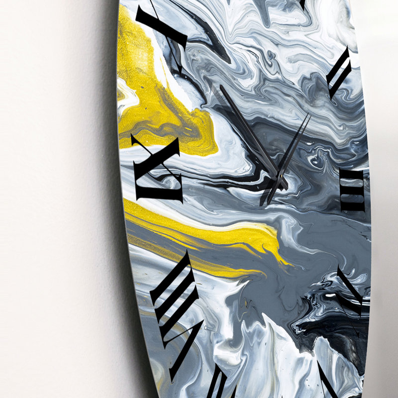 Horloge murale moderne, rivière de marbre jaune dans l'art liquide I, Petit