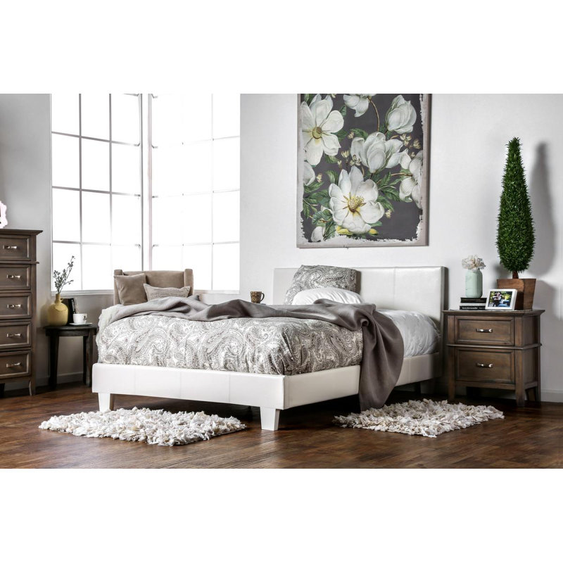 Keilianys Upholstered Low Profile Platform Bed, Twin, Beige