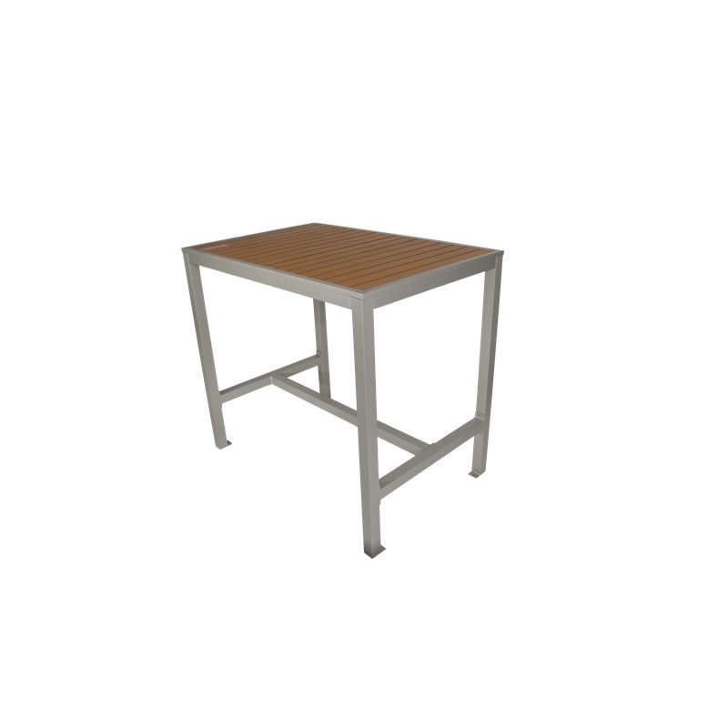 Silver Aluminum Bar Height Table with Synthetic Teak Top