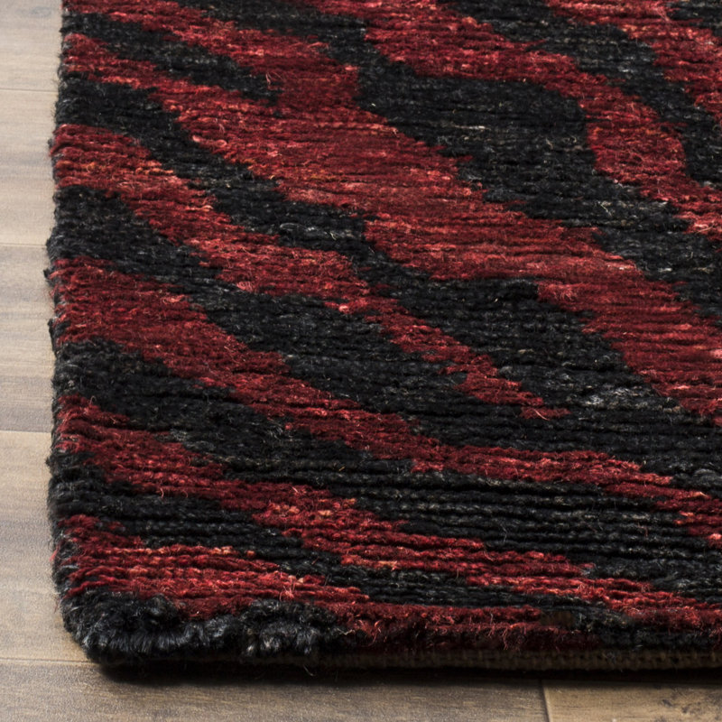 Tapis rouge / noir noué à la main Parisi, Carré 6'
