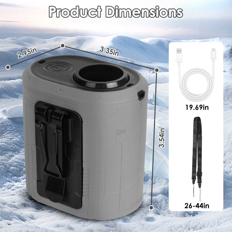Ventilateur portatif 5-en-1 - 5 vitesses, lampe de poche à DEL, banque d'alimentation 10 000 mAh, Gris