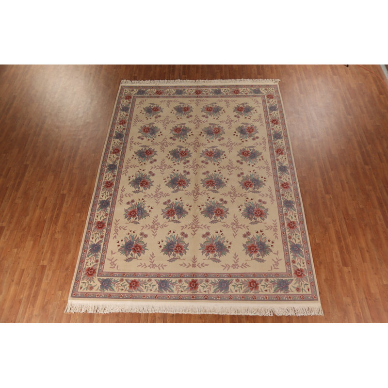 Tapis floral floral ivoire Aubusson 9 x 12
