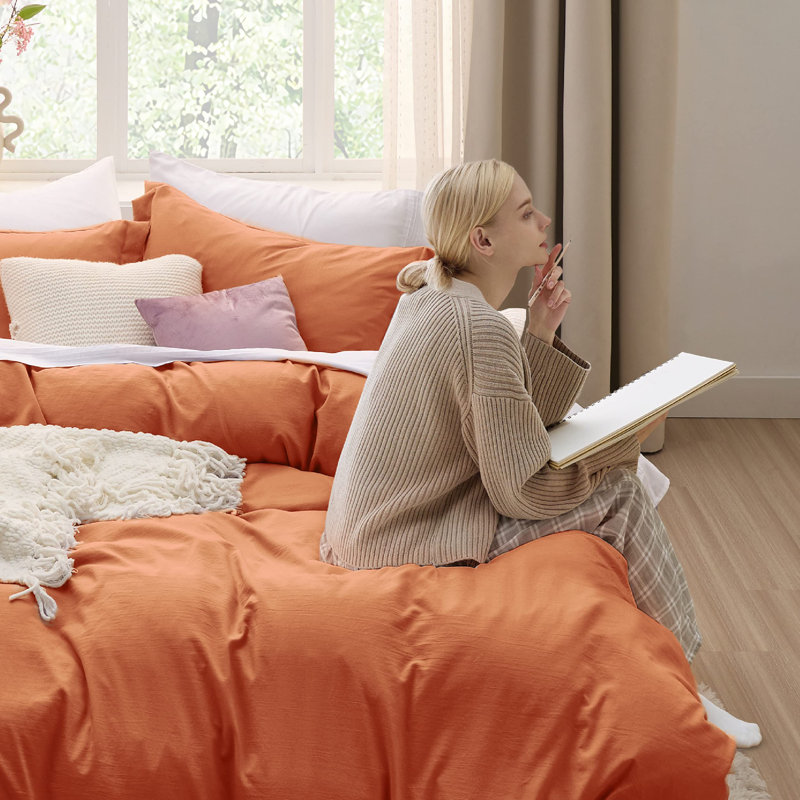 Ensemble de housse de couette Litsure, Housse de couette très grand et 2 très grandes t, Rouge-orange