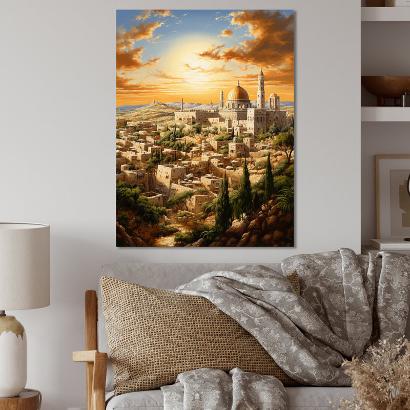 Judaïsme, paysage urbain de Jérusalem I - Art mural en métal, H 20 po x l 12 po