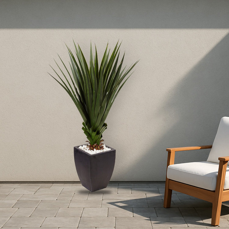 Spiked Agave Artificial Plant in Black Planter