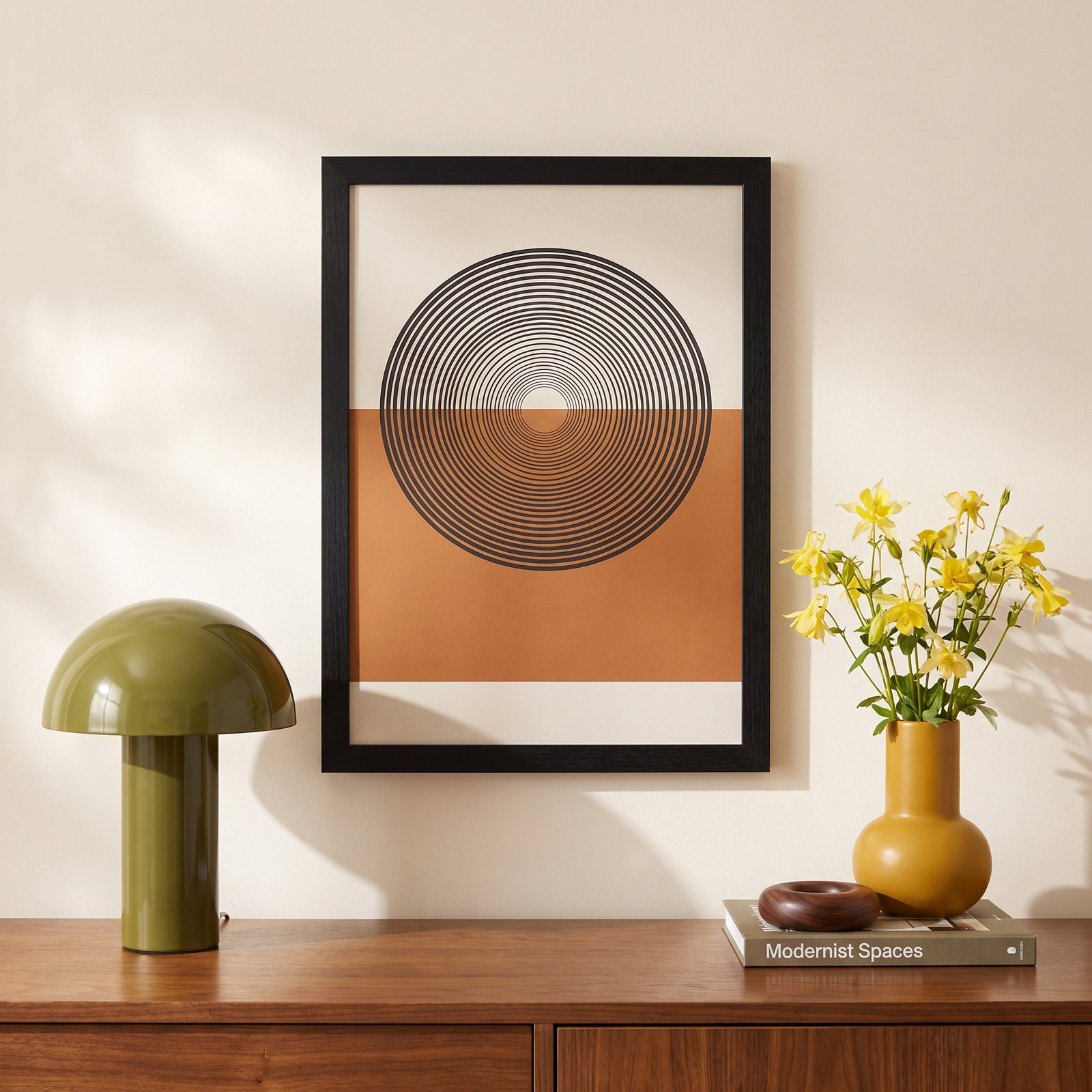 Retro Landscape Print, 17" H x 13" W x 1" D, Black