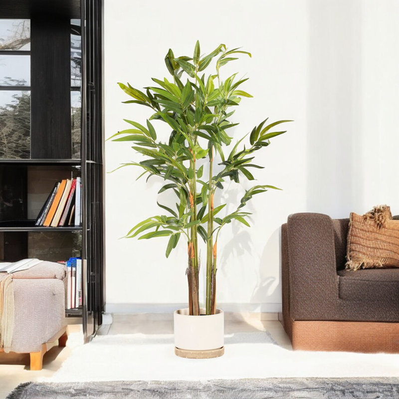Palmier en bambou artificiel en pot de chambre de bébé en plastique, H 63 po x l 28 po x P 28 po