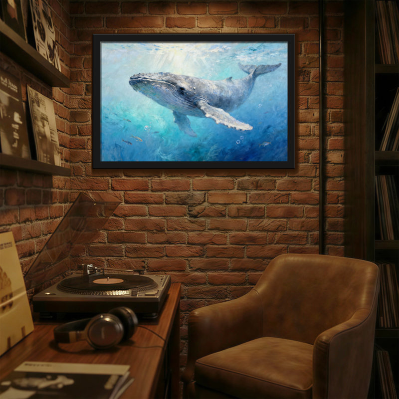 Animaux baleine nageant sous l'eau avec des rayons de soleil, H 20 po x l 30 po