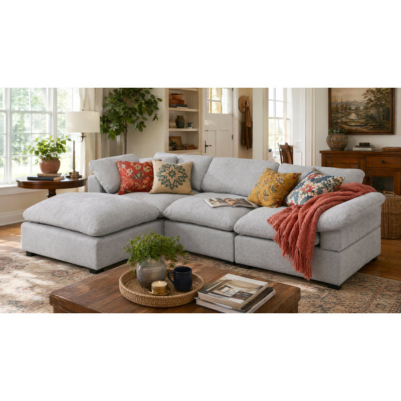 Alyciana Upholstered Sectional Reversible, Light Gray Polyester