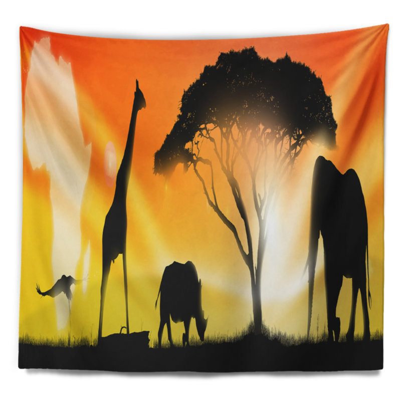 Tapisserie de panorama africain sauvage, H 32 po x l 39 po