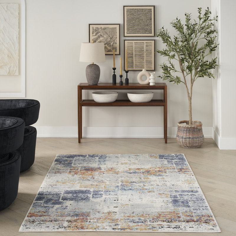 Tapis d'intérieur multicolore bleu Wrought Studio ™ Motion 5 pi 3 po x 7 pi