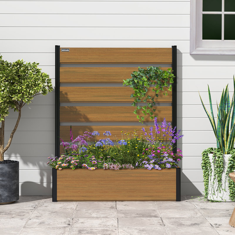 Planter Box With Trellis, Vertical Garden Bed With Aluminum Frame & Composite Wood Panel（No bottom panel）, Brown