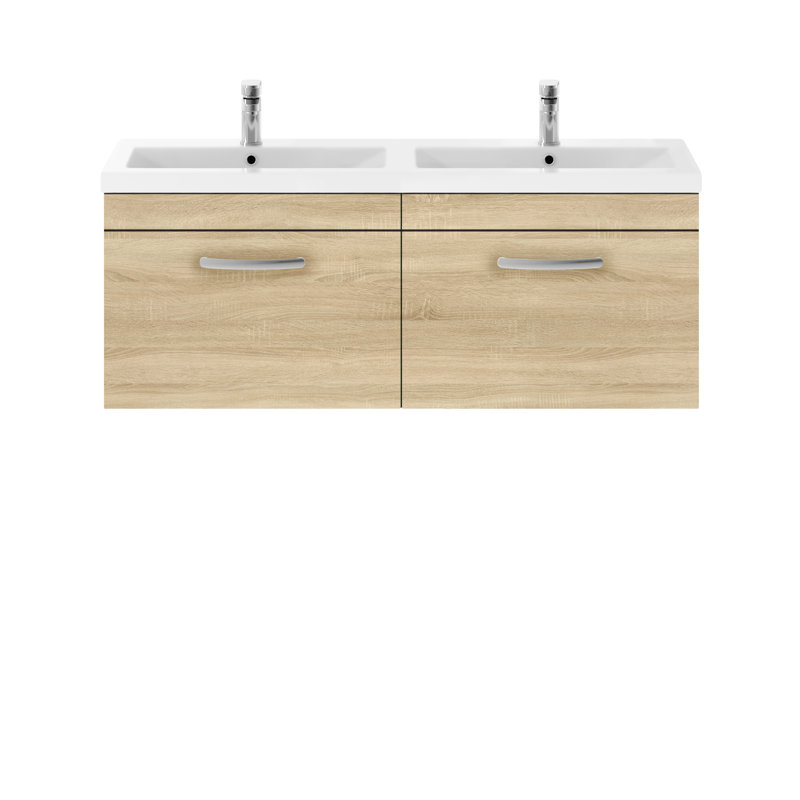 Athena 1208mm Double Bathroom Vanity with Integrated Ceramic Basin, Gloss Gray Mist